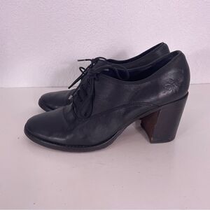Patricia Nash Black Leather Block Heel Lace Up Mary Janes